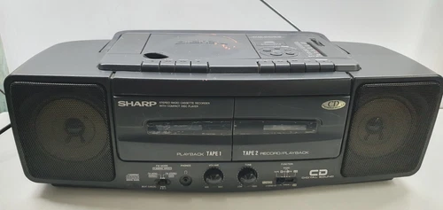 Sharp WQ-CD55E Portable Stereo Radio Duel Cassette CD Tape Player Works READ