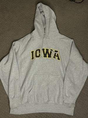 University Of Iowa Embroidered Spellout Gray VTG Pro Weave Hoodie SZ Large