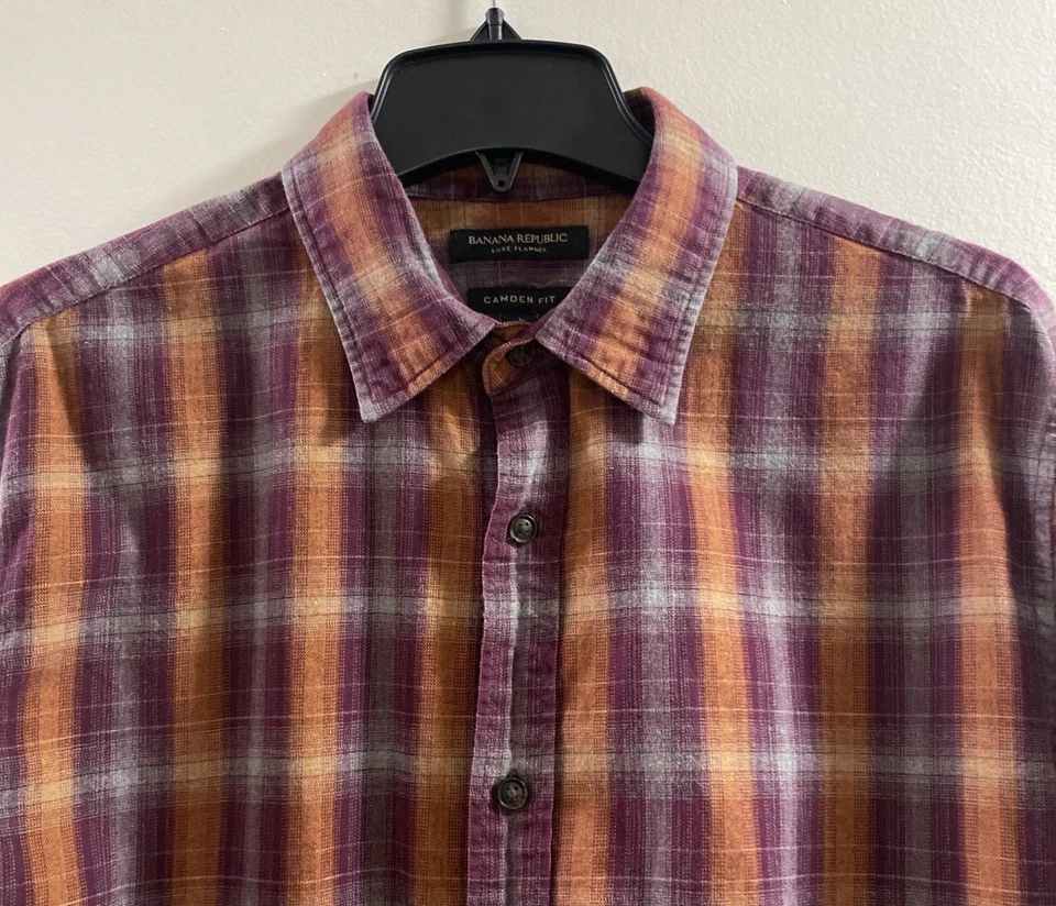 Banana Republic Luxe Flannel Camden Fit Sz L Men Burgundy Multi Casual Shirt - Image 4 of 4