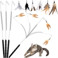 Interactive Cat Wand Toy Set with Steel Wire Teasers and Feather Refills