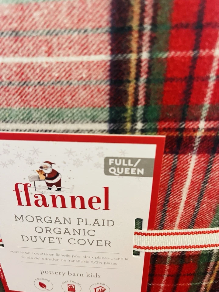 Funda nórdica Pottery Barn Morgan a cuadros Full Queen 2 fundas franela navideña niños Foto 3 de 4