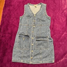 “SALE” Bill Blass Women Size M Blue Denim Button-Front Dress, Sleeveless,Pockets