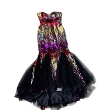 Jovani Sequin Gown Womens 6 Multicolor Strapless Tulle Mermaid Formal Prom Dress