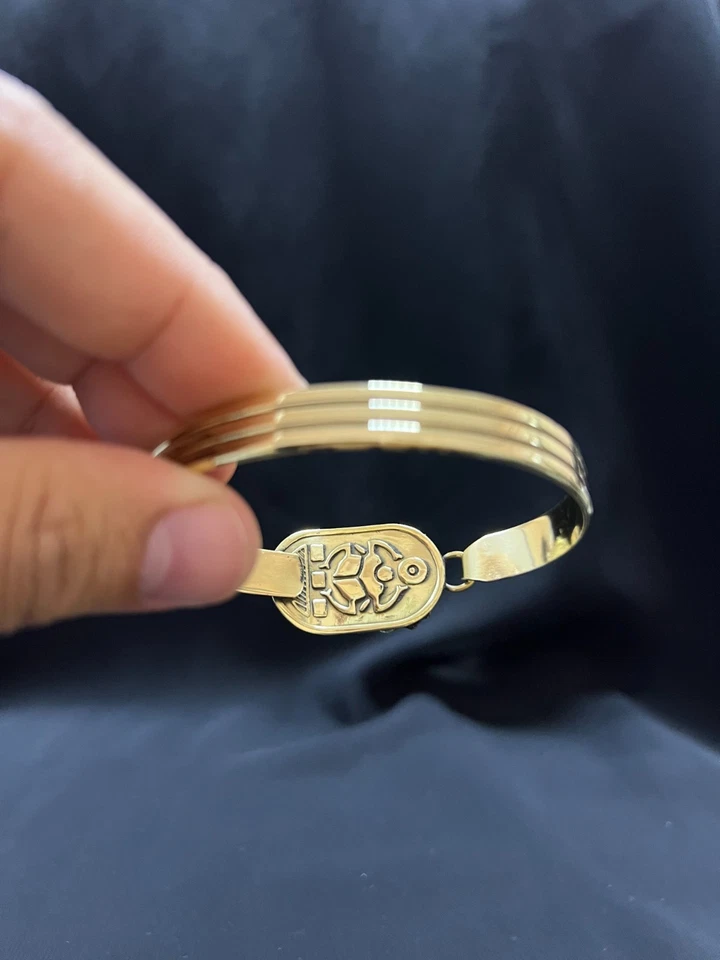 White Scarab Bracelet – Gold Egyptian Bangle with Pearl-Tone Beetle - Image 4 of 4