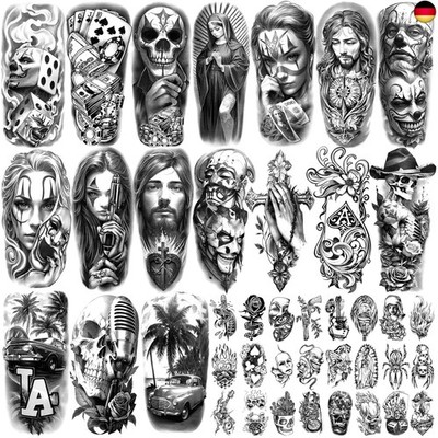Chicano 77 Blatt Temporäre Tattoo für Männer Frauen Erwachsene, Fake Tattoos Ch