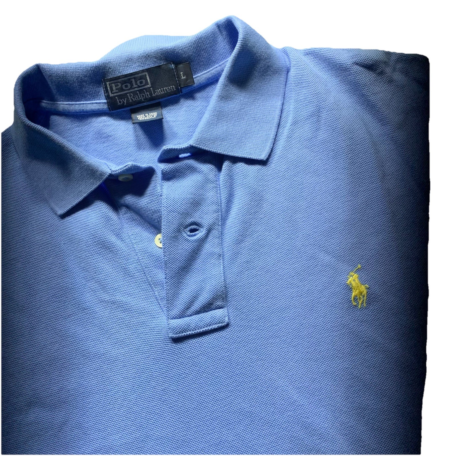 Polo Ralph Lauren Camicia Uomo Grande Sky Robin Blu Piccolo Pony Giallo 100% Cotone