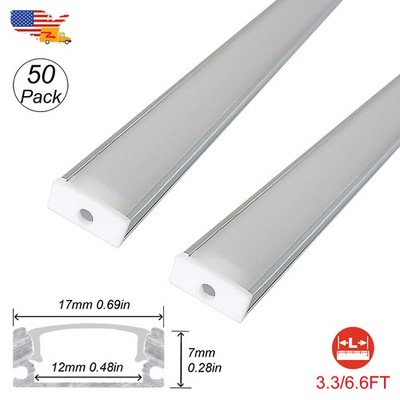 50 Pack 2M 6.6FT Aluminum Channel LED Diffuser Track U Shape Silver Plus-Size