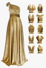 Velvet Gold Infinity Wrap Dress Adjustable One Size 0-14, Formal, Prom, Wedding