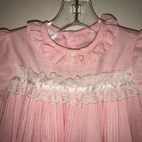 Vintage SEARS Pink Pleated Sophie Dress Eyelet Lace Trim Large 32-36" 27-32 lbs - Picture 5 of 11