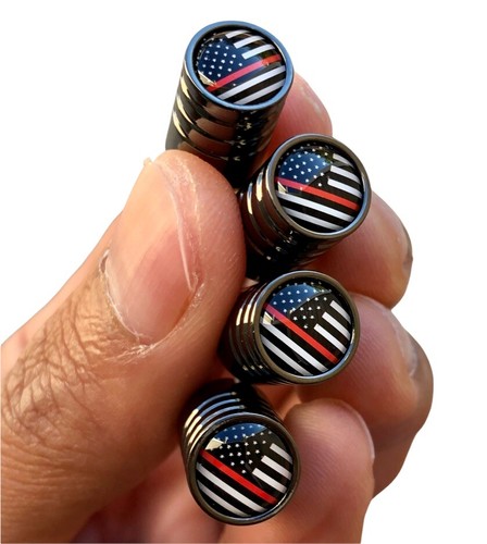 4pcs Thin Red Flag Tire Valve Caps Cover To Honor Injured or Fallen Firefighters - Picture 8 of 12