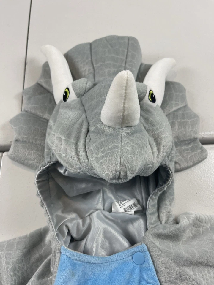 Triceratops Dinosaur Dino Baby Costume with Tail 6-12 Months Plush Warm Outfit - Image 2 of 4