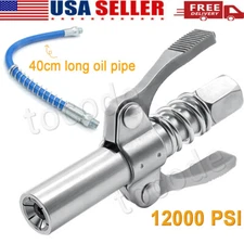 12000 PSI Grease Gun Coupler Quick Release Dual Handle Grease Gun Tip 16in Hose