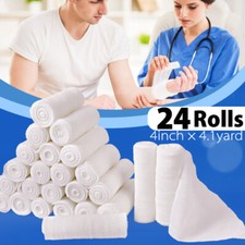 4'' Gauze Roll Bandage Sterile Stretch Medical Tape First Aid Wound Care 24 Pack