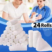 4'' Gauze Roll Bandage Sterile Stretch Medical Tape First Aid Wound Care 24 Pack