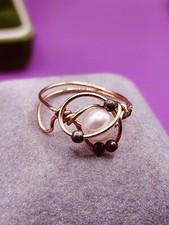 Fine Sterling Silver Vermeil Wire Pearl Ring 925 Sz 8.5