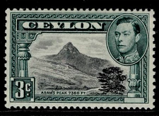 CEYLON GVI SG387, 3c black & deep blue-green, LH MINT. Cat £12. PERF 13 x 11½