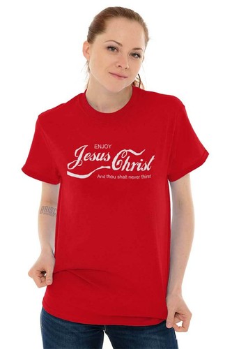 T-shirt maglietta girocollo Christian Enjoy Jesus Christ Never Thirst donna o uomo - Foto 5 di 9