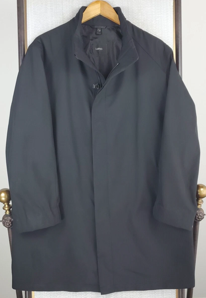 SANYO Size Large Mens Softshell Black Overcoat Top Coat Jacket