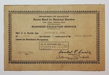 VTG DIPLOMA / INSULAR BOARD FOR VACATIONAL EDUCATION / PUERTO RICO 1941