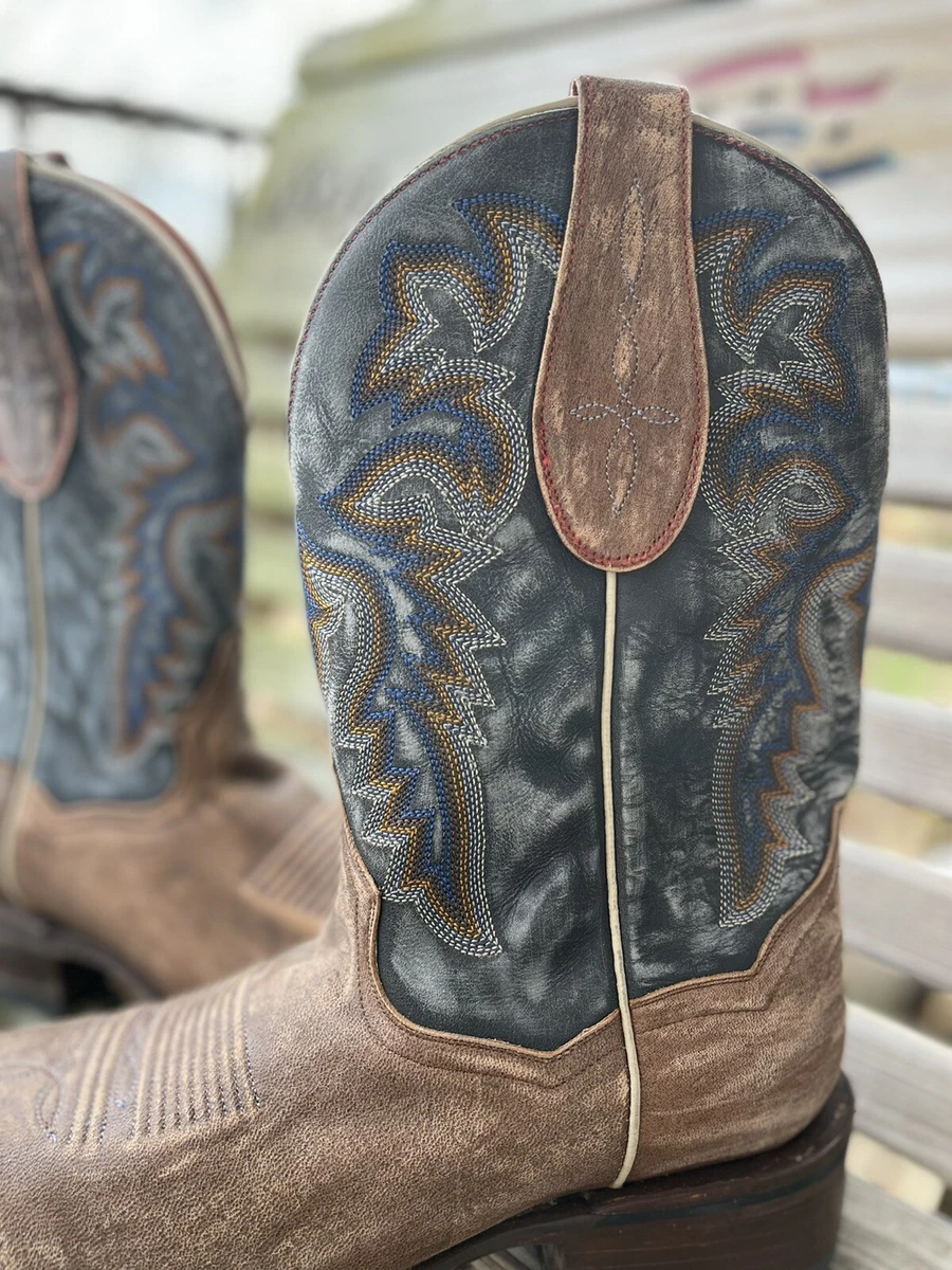 Dan Post Western boots mens Size 8 Denim Blue And Tan/brown