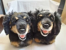 Cuddle Clones Realistic Long Hair Dachshund Doxy Dog Replica Slippers LARGE
