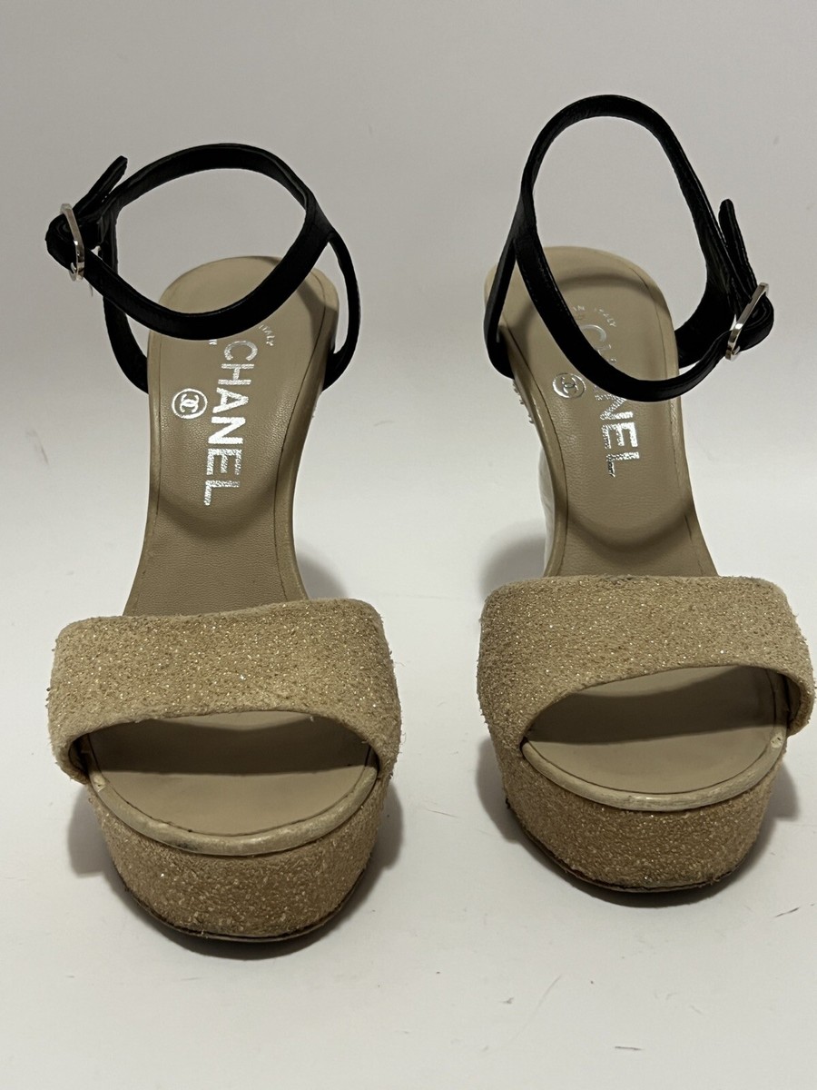 Vtg CHANEL 2012 BEIGE SAND CORAL HEEL SANDALS 36 | eBay