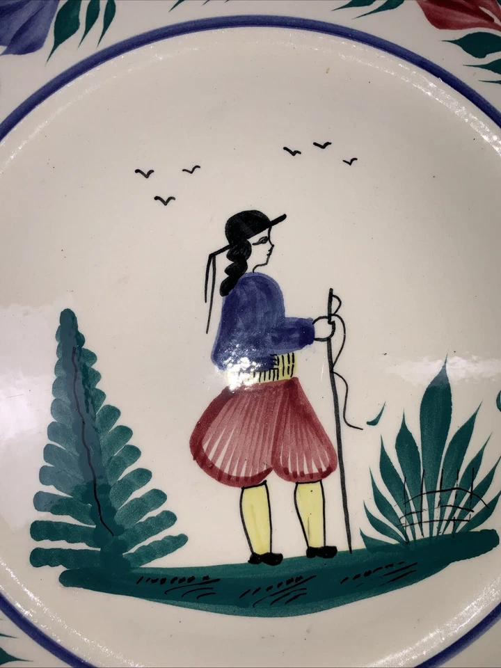 HB Henriot-Boutiller Quimper , France Faience Breton Man And Woman Plates 11” - Image 4 of 4