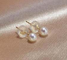 mini AAA 3-4mm natural Akoya white round pearl earrings 14k gold cute earrings