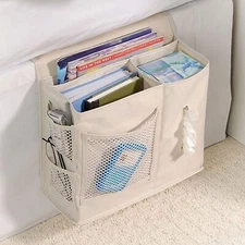 7-Pocket Bedside Caddy Organizer Multi-Pocket Storage  Remotes Glasses Tissues