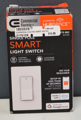 Smart Light Switch Wi-Fi Bluetooth HUBSPACE GOOGLE ALEXA Single Pole White