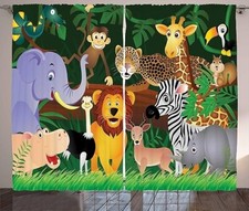 Ambesonne Zoo Exotic Animals in the Jungle Window Curtains 108"x63" 2 Panels-NEW