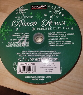 Kirkland Signature Wire-Edged Ribbon 3.8cm/1.5in (45.7m/50yd) Green
