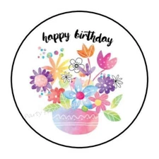30 HAPPY BIRTHDAY FLOWERS ENVELOPE SEALS LABEL PARTY FAVORS STICKERS 1.5"