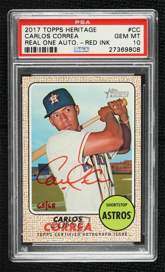 2017 Topps Heritage Real One Red Ink 65/68 Carlos Correa PSA 10 GEM MT Auto tw0
