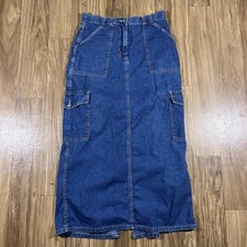 Vintage American Eagle Outfitters Blue Denim Skirt Womens 8 Cargo Long Made USA