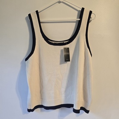 Lauren Ralph Lauren Crop Top Sweater  Tank Women's 2x Navy/Cream Sweater Crocket