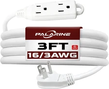 Indoor Extension Cord 3 Outlets Flat Plug Power Strip, UL Listed, 16 Gauge 3 Ft