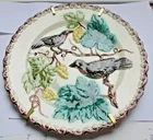 Antique Polychrome Bird Decor Slipper Plate with Wall Stand