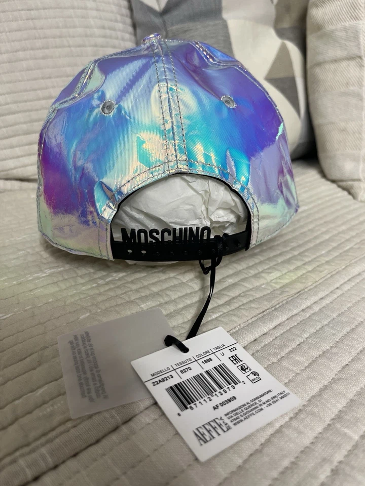 Cappello da baseball Moschino iridescente faccina sorridente nuovo con etichetta - Immagine 3 di 4
