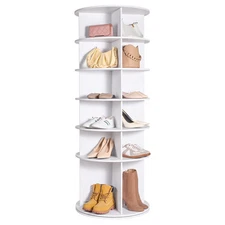 6-Tier Rotating Shoe Rack Tower 360° Spinning Shoe Display Carousel White