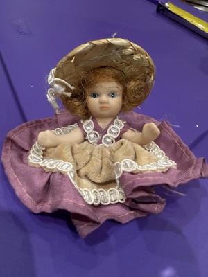 3  Vtg Porcelain doll Red Hair blue eyes seated arms move EUC!