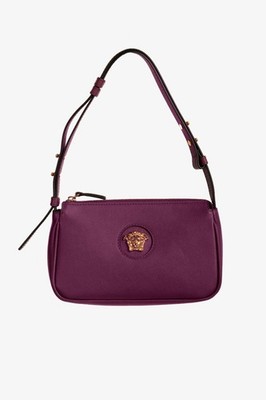 Versace Plum Purple Grainy Leather Gold Medusa Small Handbag Shoulder Bag