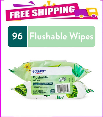 Equate Flushable Wet Wipes with Witch Hazel & Aloe, 96 Wipes (2 Pack)