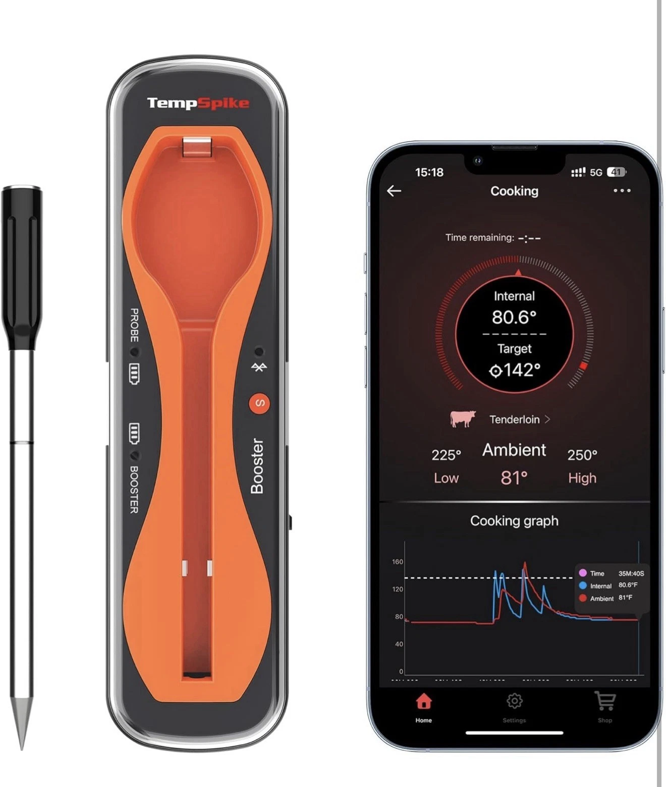 TempSpike 500 ft Wireless Meat Thermometer Digital, Bluetooth Meat Orange