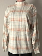 Lands End Shirt Women  s Plaid Mock Turtle Neck 100 Cotton Long Sleeve Top Shirt