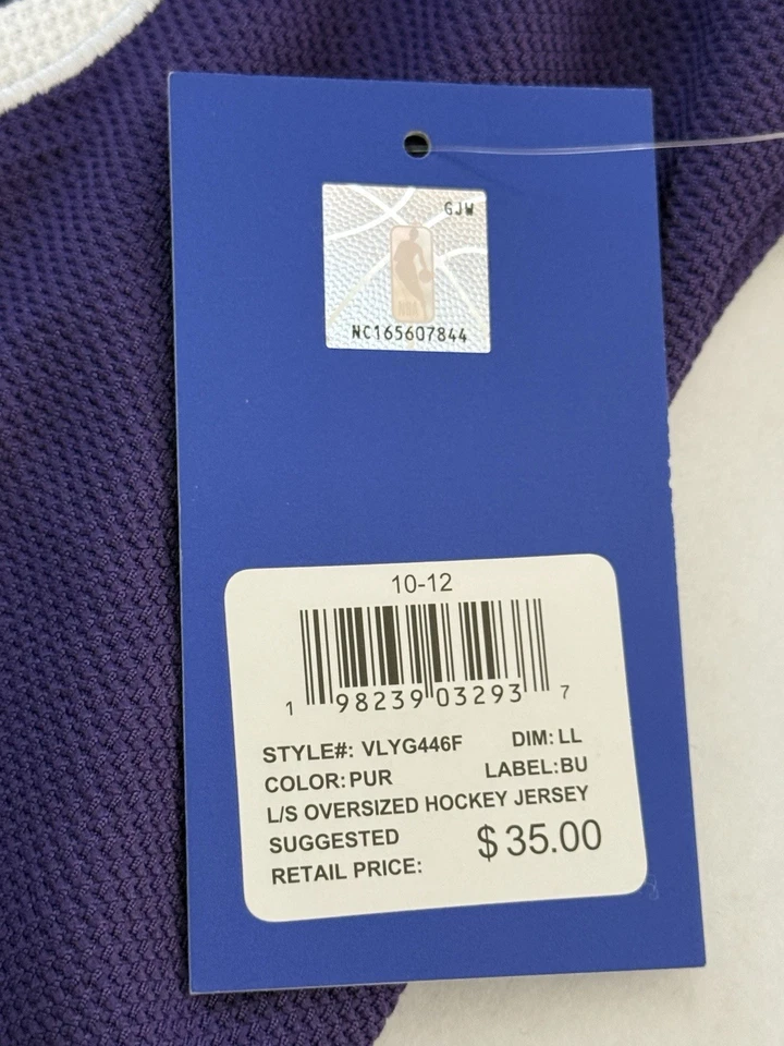 UNK NBA 洛杉矶湖人队曲棍球球衣青少年10-12黄色紫色大标志长袖 — 第 4/4 张图片