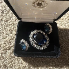 Vintage Smithsonian Replica Hope Diamond Brooch & Clip Earrings Set