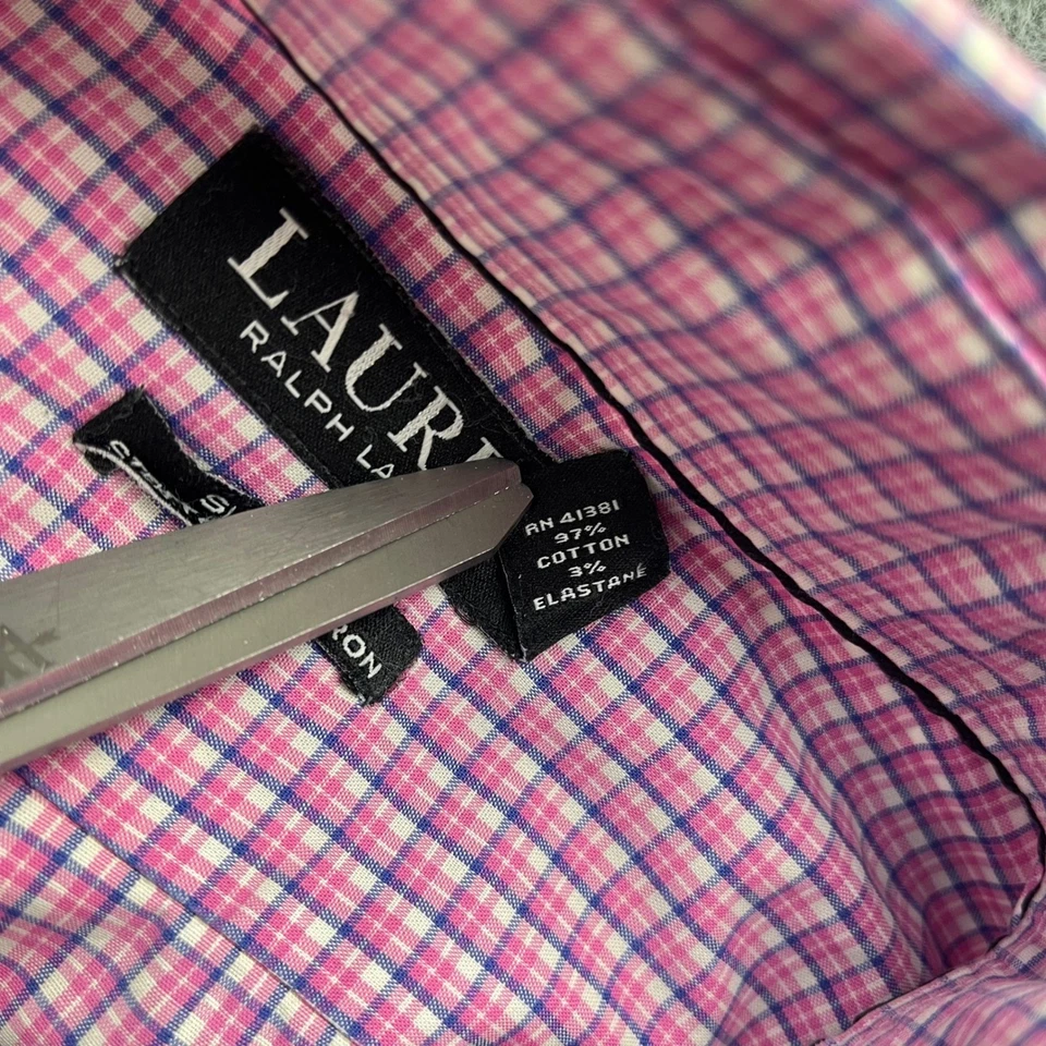 Camisa de vestir Ralph Lauren etiqueta negra para hombre talla 16 1/2 con botones rosa azul Foto 4 de 4