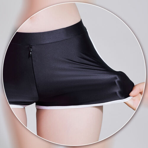Underwear Sheer Oil Shiny Glossy Low Waist Sexy Hip Zipper Boxers for Lady - Picture 9 of 16