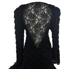 Vintage Shalite black Long dress stretch Lace Formal Womens S M 4 6